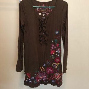 Colorful flower embroidered cotton dress